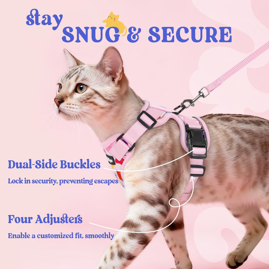 rabbitgoo Cat Harness and Leash Set, Escape Proof Vest, Purrty Pink