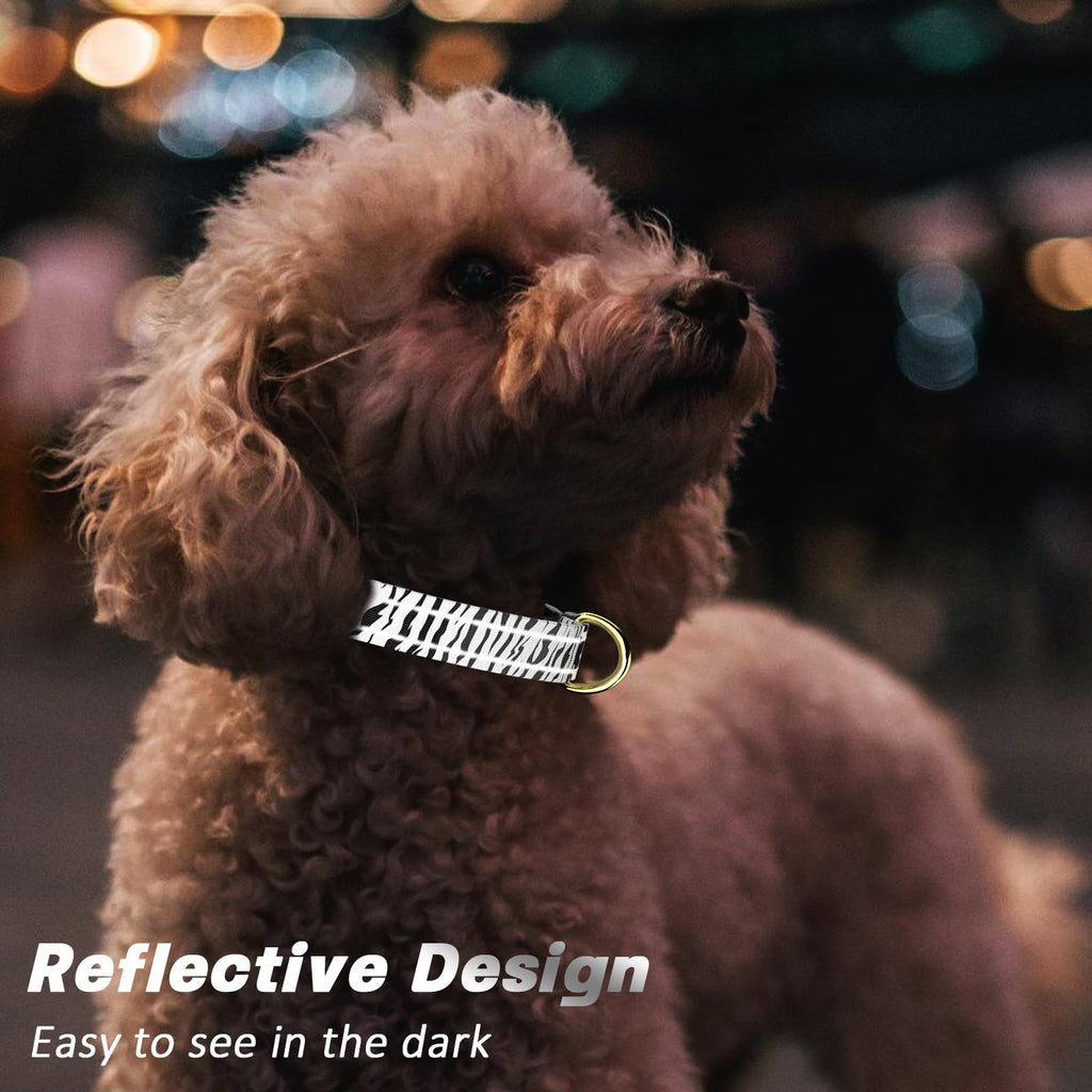 TMOODEL Reflective Dog Collar, Adjustable Puppy Collar, Stylish Zebra Print, XS
