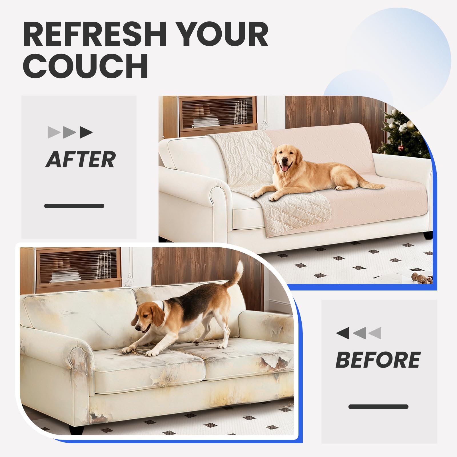 CYCMACO Waterproof Dog Blanket, Non-Slip Soft Pet Bed Cover, Couch Cover for Dogs Washable, Protects Sofa, Furniture, Crate, Car, Tear Resistant Leakproof Pet Blanket (52x82 Inch, Beige)