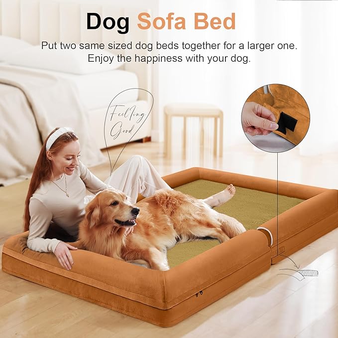 NANUYA Orthopedic Dog Bed for Jumbo Dogs, 53 x 42 Inch, Orange