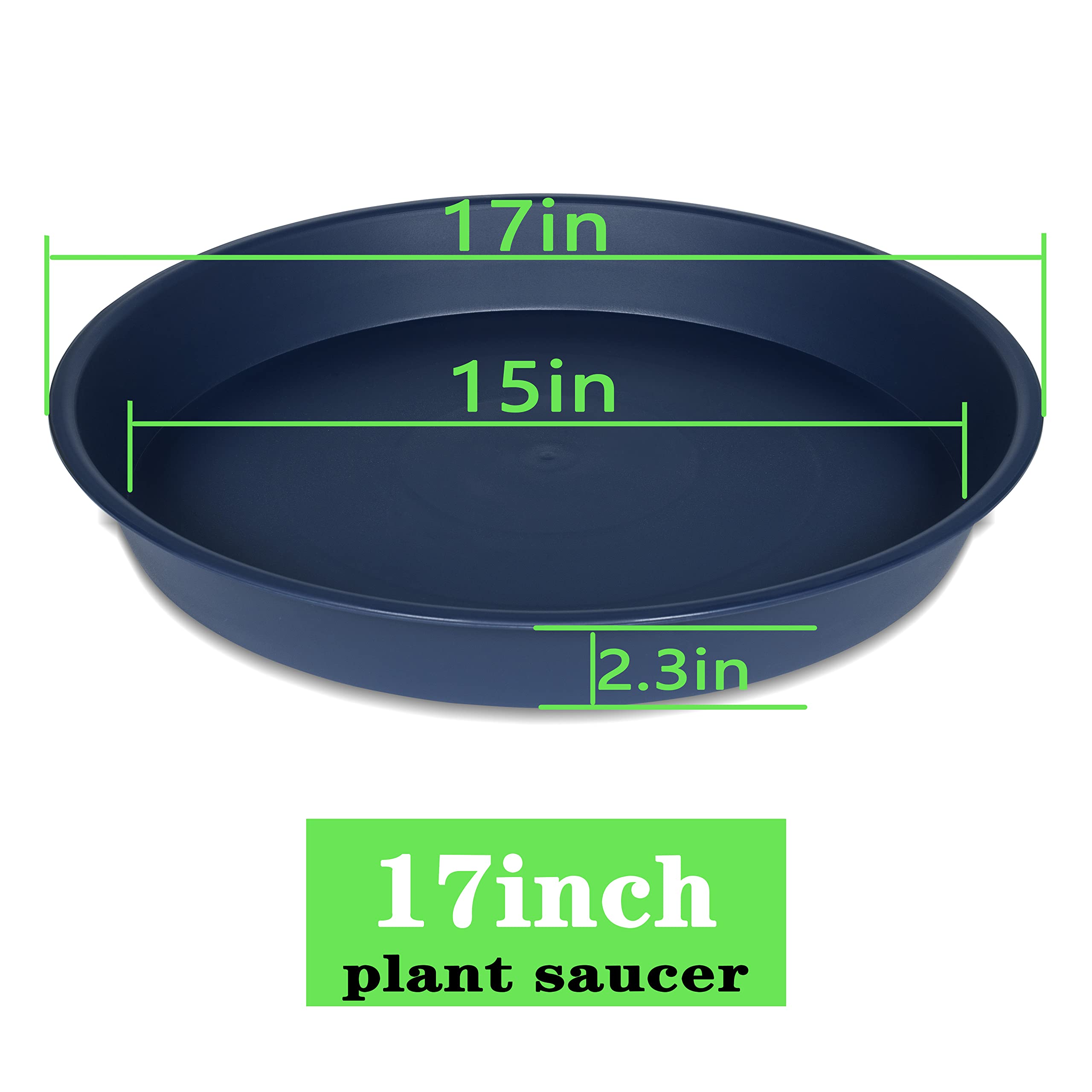 Bleuhome 4 Pack of 16 17 inch Plant Saucer (15 inch Base), 2.3" Depth, Heavy Duty Deep Plant Trays for Planter Pots, Bird Bath Bowls, Plastic Plant Saucers for Indoors (17", Blue)