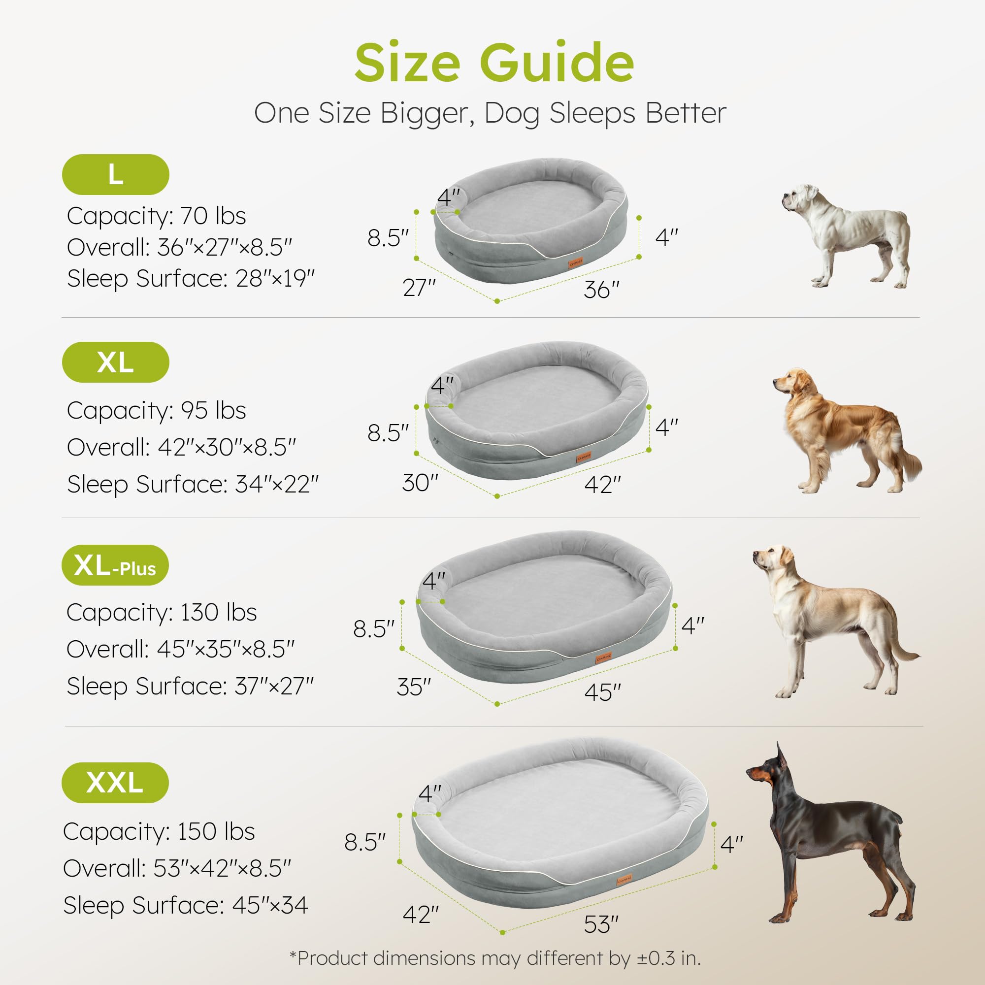 CWAWZ Large Orthopedic Dog Bed, 36 in. Dog Bed for Large Sized Dogs with Full-Surround Bolsters, Dual-Sided Dog Cooling Beds with Memory Foam, Washable Pet Sofa Couch with Nonslip Bottom, Light Grey