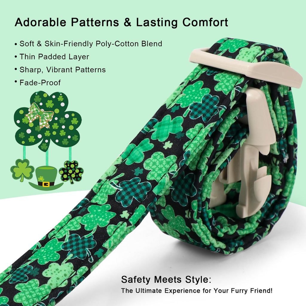Babole Pet St Patricks Day Dog Collar for Large Dogs - Green Lucky Clover Dog Collars, Lightweight Adjustable Irish Festival Shamrock Dogs Collars with Quick Release Buckle L