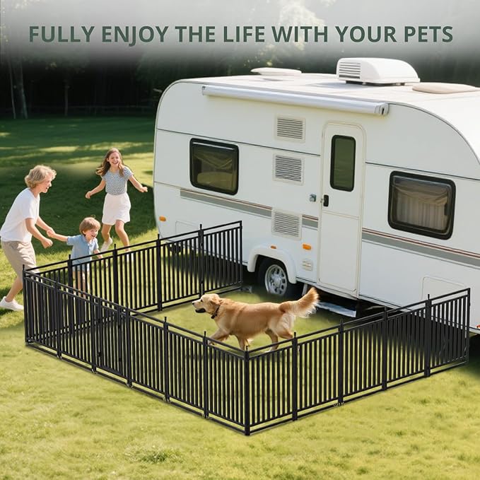 Dog Playpen Metal Dog Fence Outdoor for Yard 32" Height 24 Panels Portable Dog Pen Pet Kennel for RV Camping(Black-Silver)