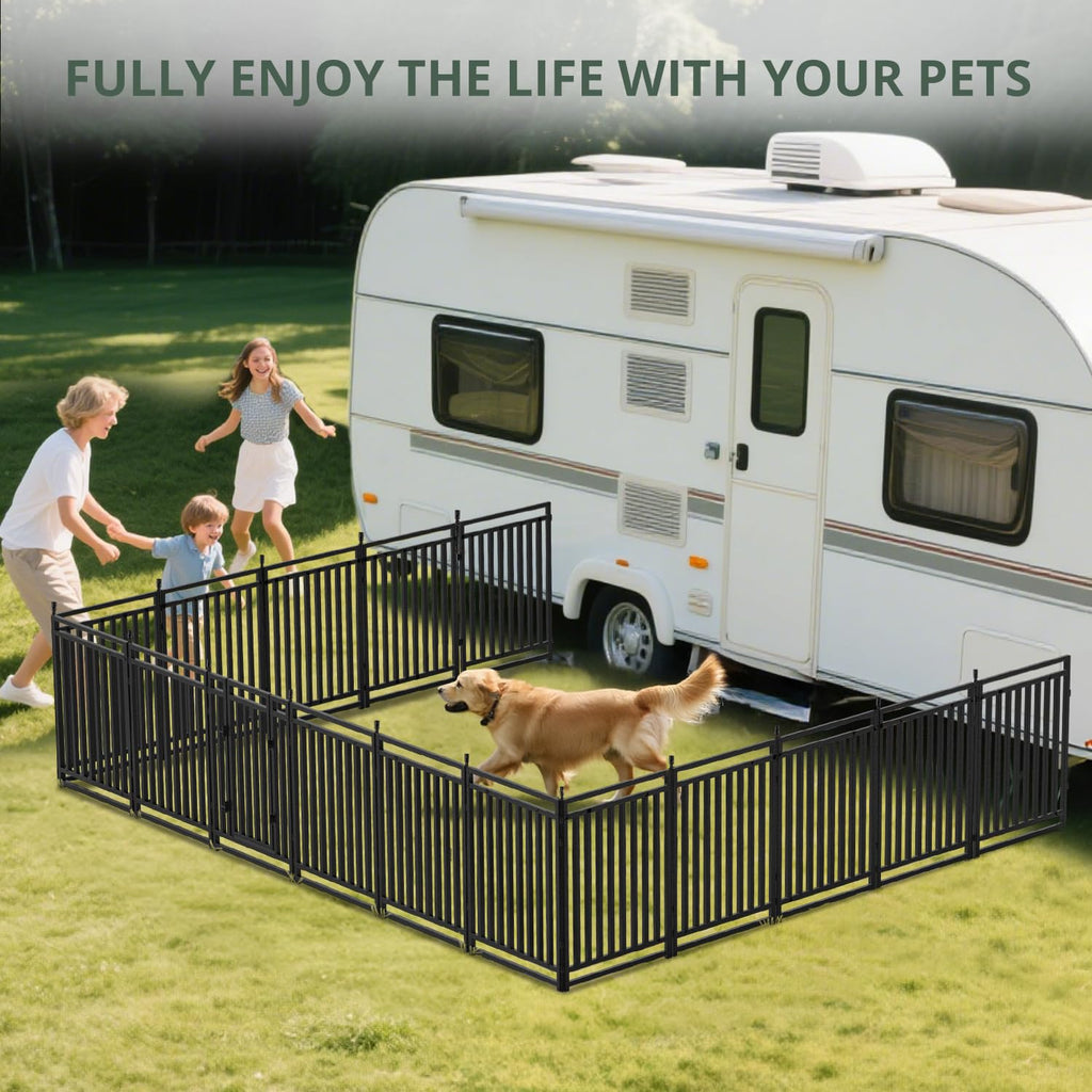 Petorldog Dog Playpen Metal Dog Fence Outdoor for Yard 32" Height 32 Panels Portable Dog Pen Pet Kennel for RV Camping(Black-Silver)