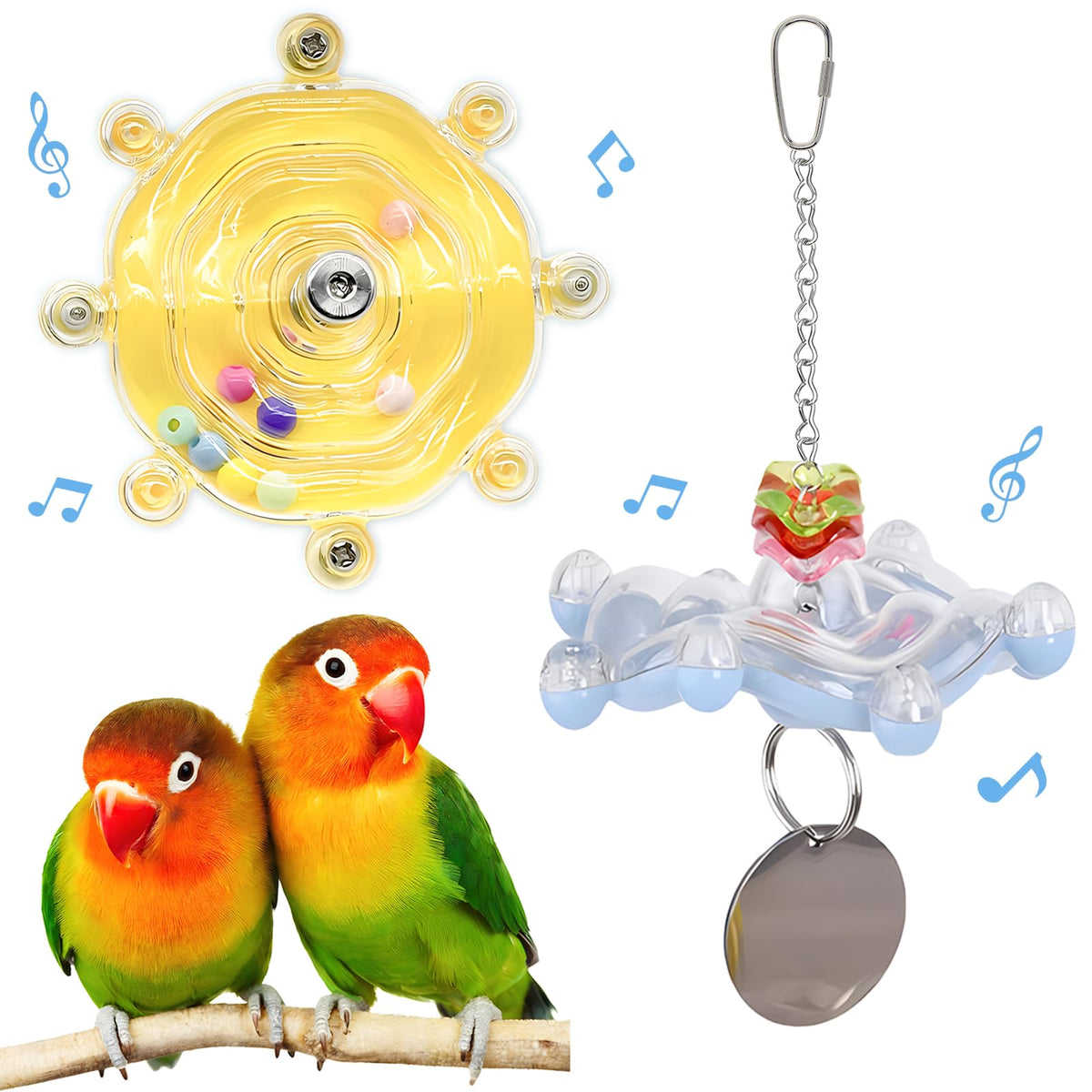 Jevnd 2Pcs Innovative Bird Toy with Mirror, Spinner Toy with Rustling Beads