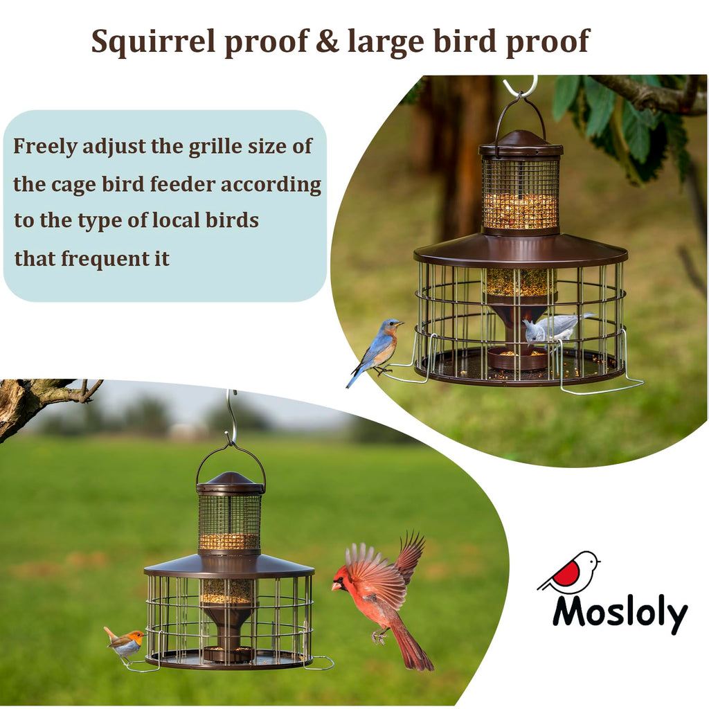 Upgraded Squirrel Proof Bird Feeders, 3Lbs Capacity Caged Bird Feeder, Innovative DIY Starling-Proof, Flexible Adjustment of Grille Size, Caged Seed Tube Feeders Outside Hanging(Copper)