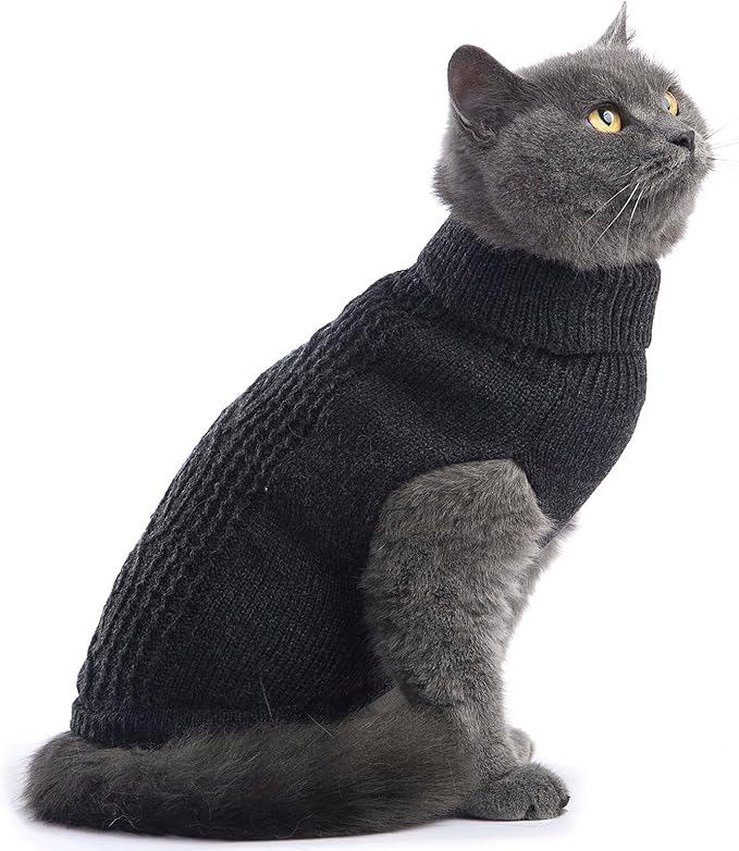 Stretchy Cat Sweater - 17 Colors & 6 Sizes | Snug Winter-Ready Knit for Boy/Girl Cats & Kittens(Dark Gray, Large)