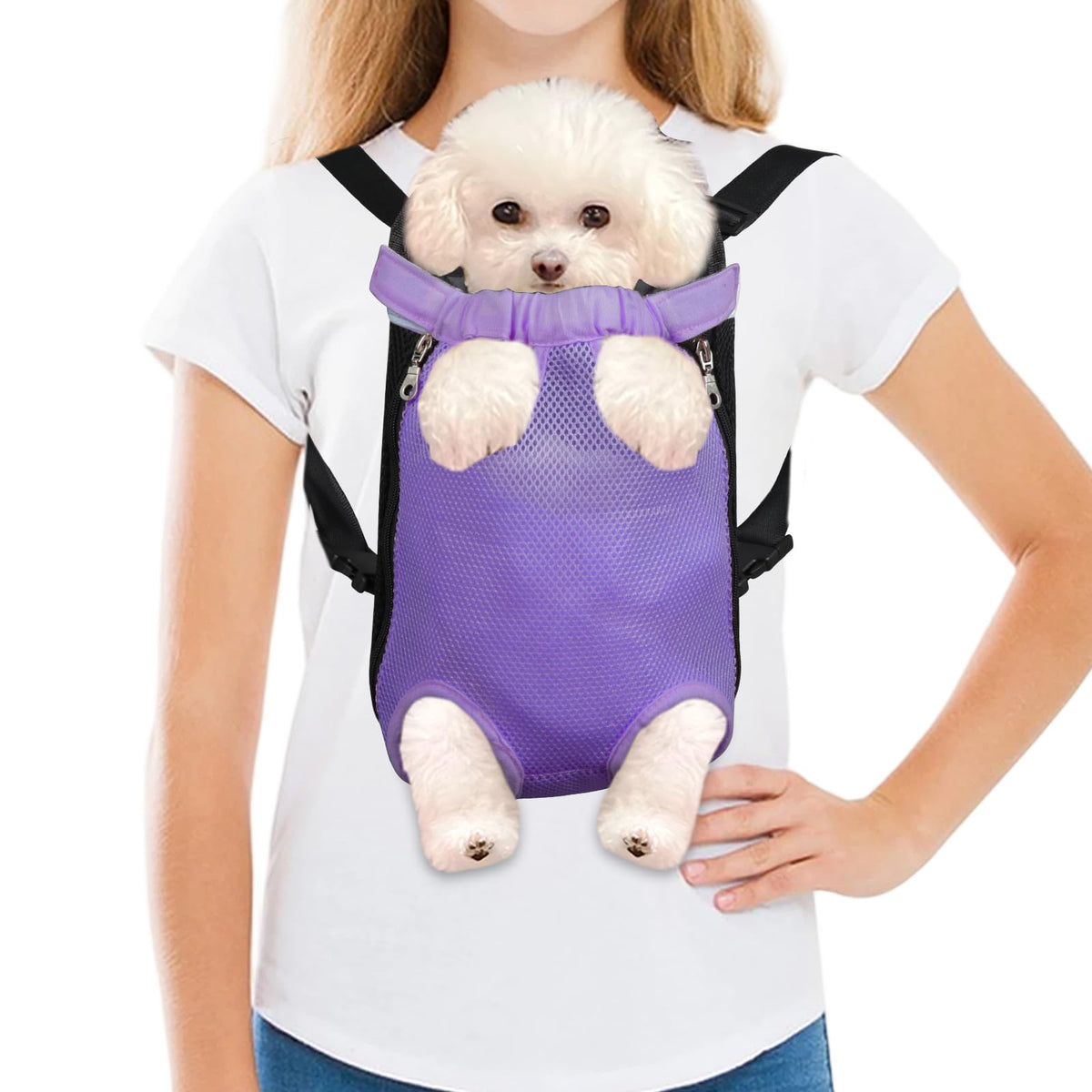 FEimaX Dog Carrier Backpack Pet Legs Out Front Cat Travel Bag, Adjustable Puppy Backpacks Carriers Hands-Free for Small Medium Dogs Cats Hiking Traveling Camping Daily Walking