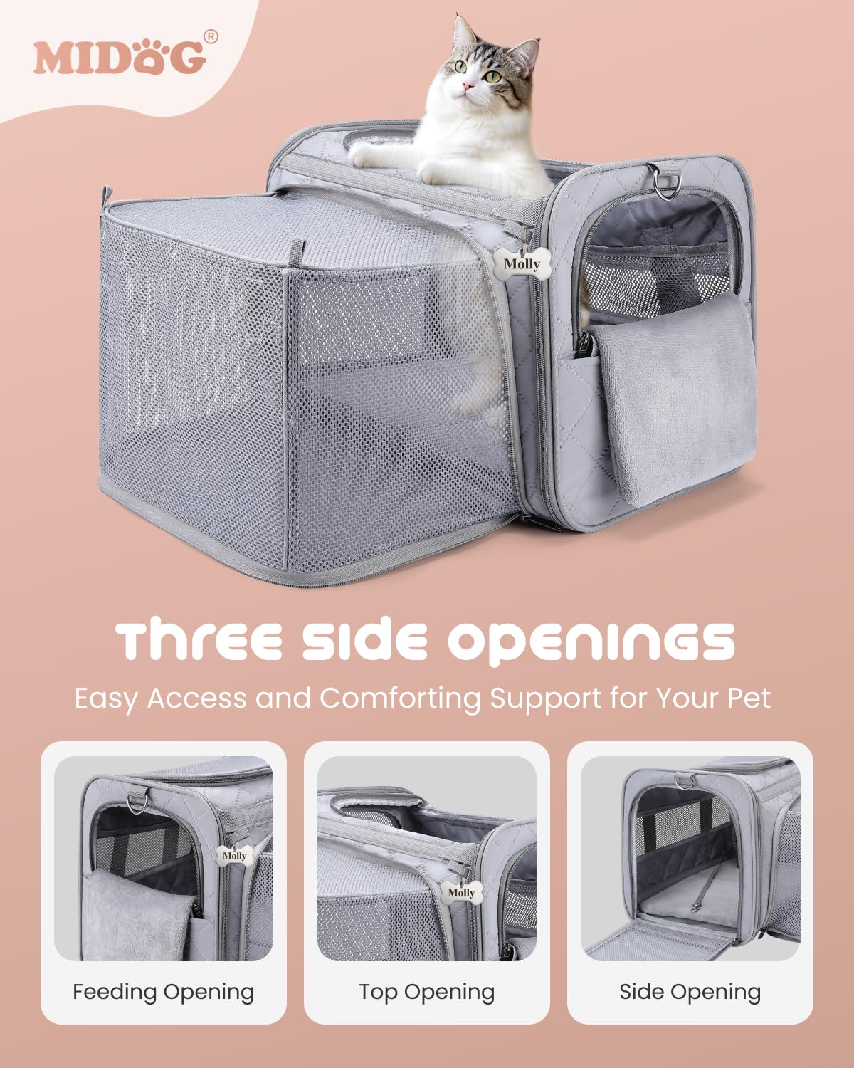 MIDOG Cat Carrier Soft for Small-Medium Cats Up to 15lbs, Airline Approved