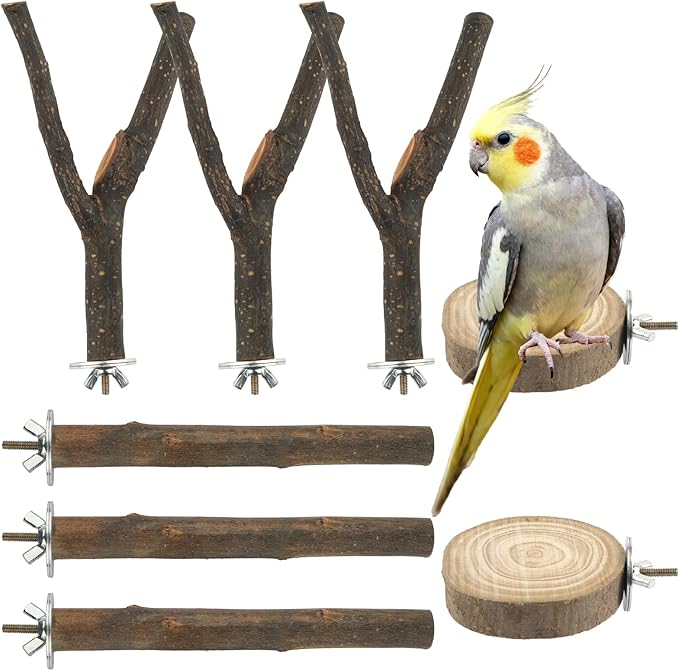 8PCS Bird Perches for Cage Natural Wood Parrot Perch Stand Cage Accessories