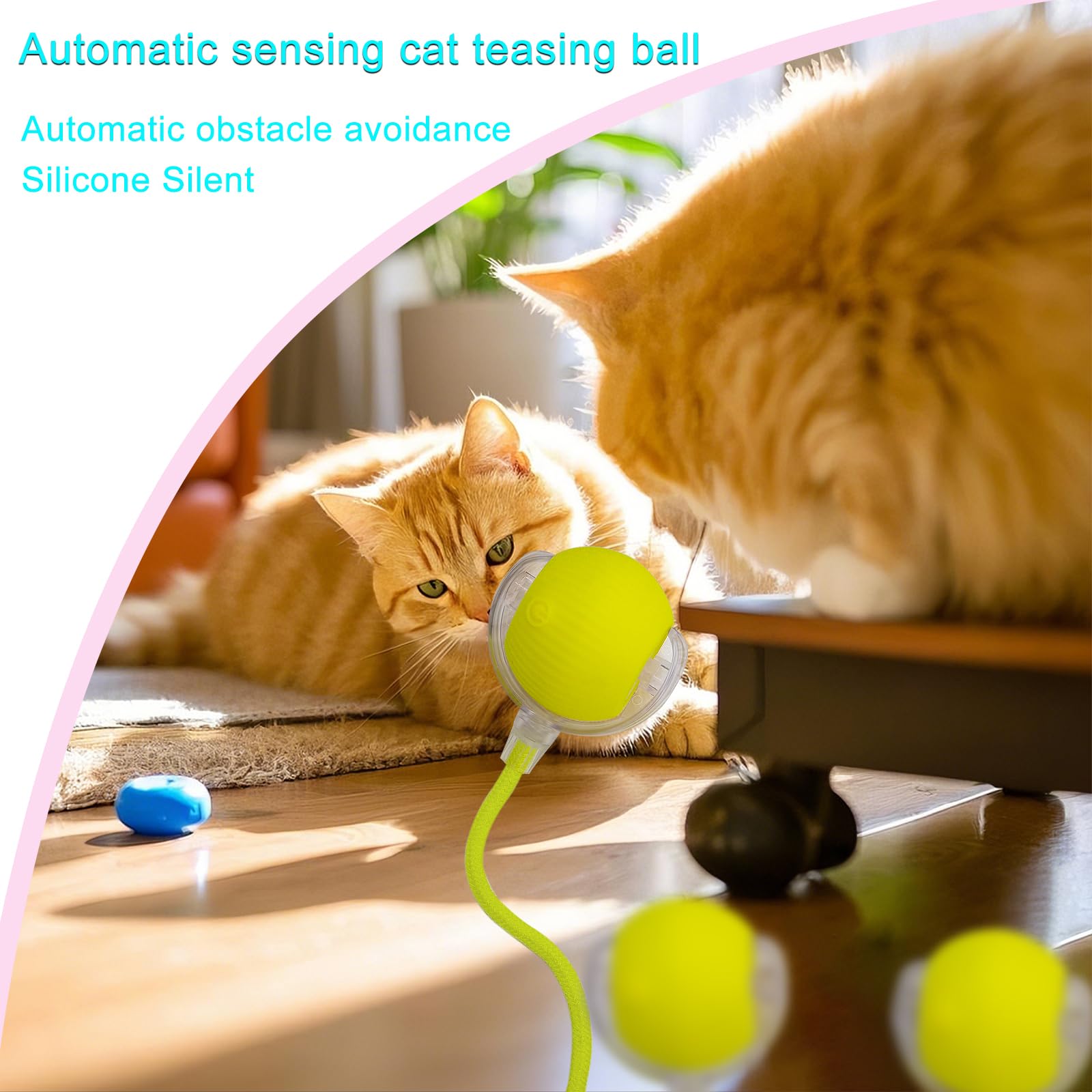 Interactive Cat Dog Toy Ball with LED Light, Automatic Rolling(Yellow)