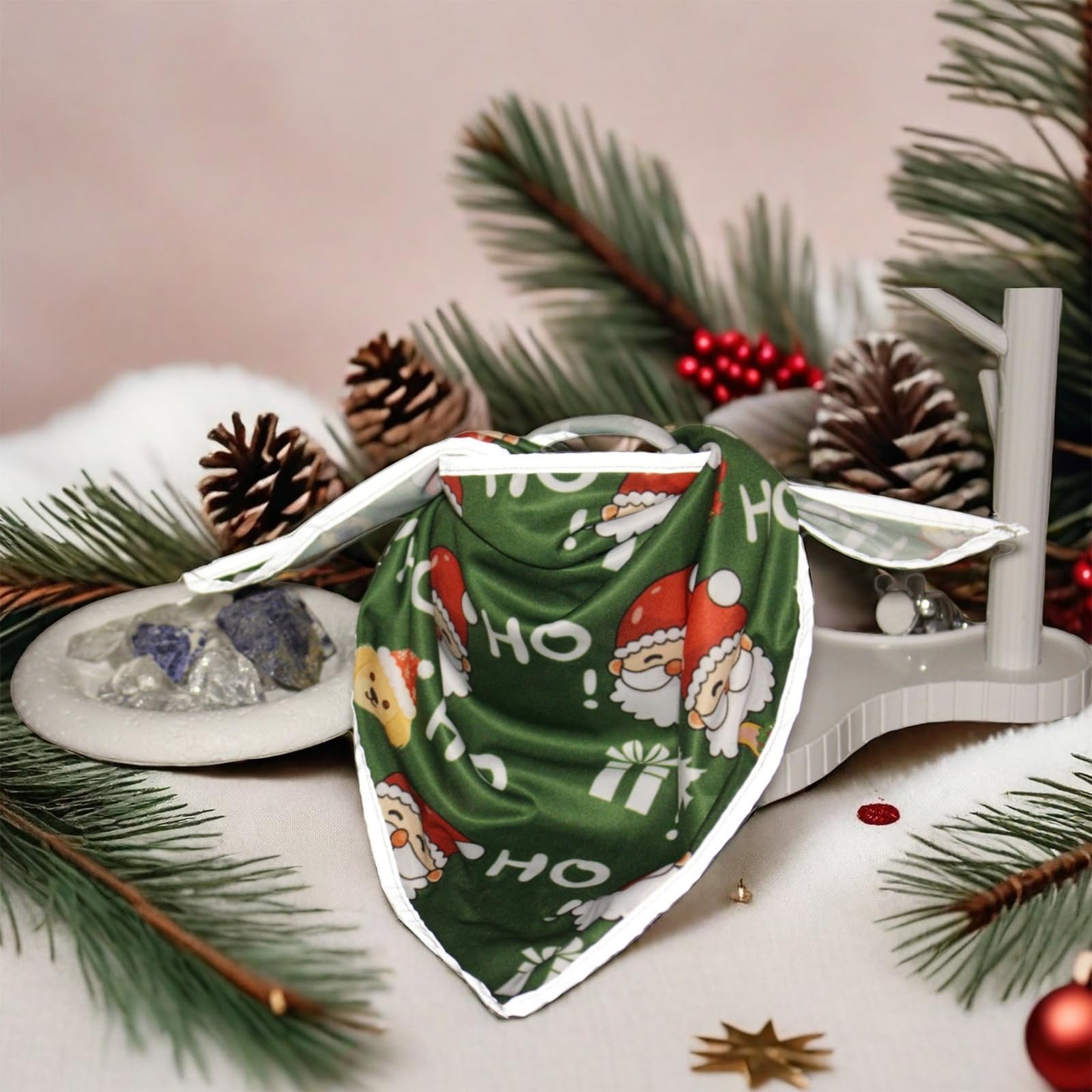 PAPIAMEN Christmas Dog Bandanas Santa Claus Dogs Scarf for Boy and Girl,Reflective Dog Bandana for Night Safety,Adjustable Cat Dogs Triangle Pet Scarves for Small Dogs,Green,S
