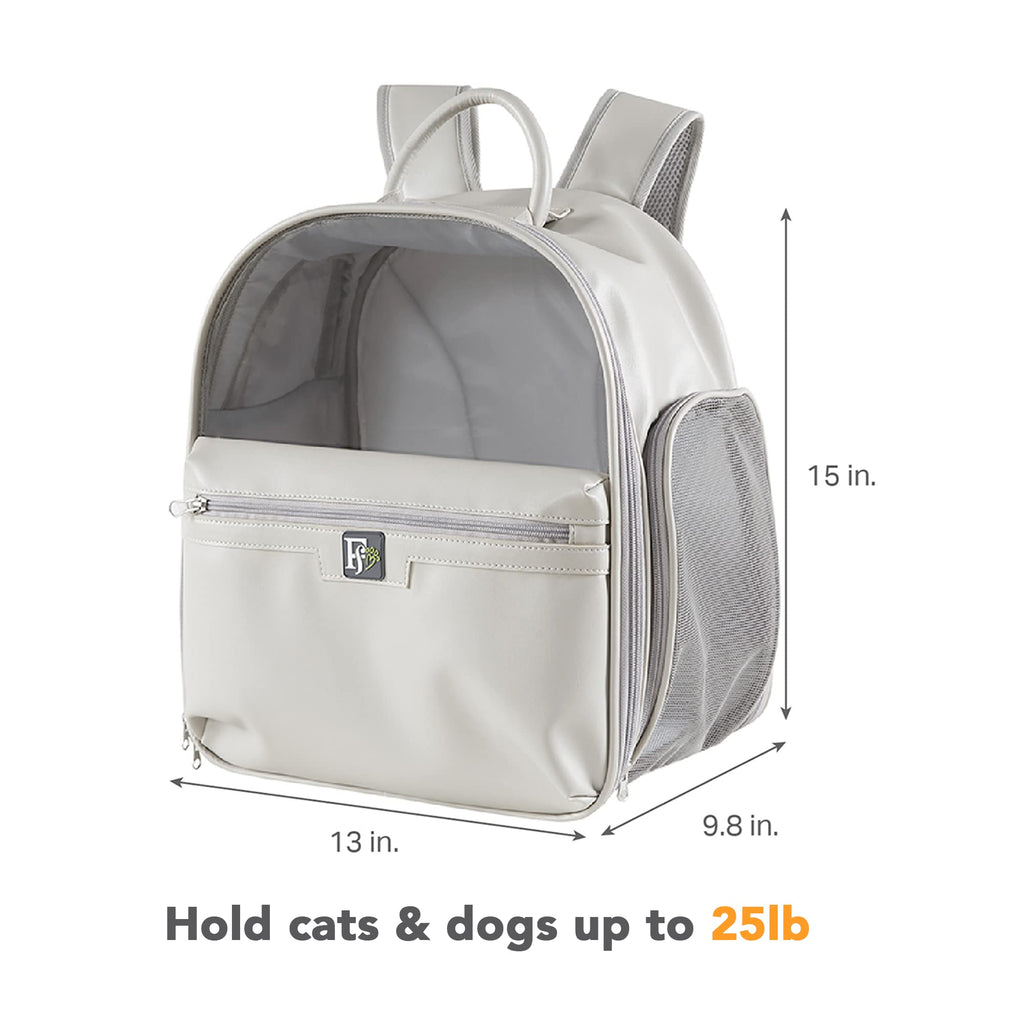 Friends Forever Cat Backpack, Dog Carrier for Small Dogs Travel Bag with Padded Straps, Removable Sherpa Mat, Fully Ventilated, Front Viewing Window, Grey