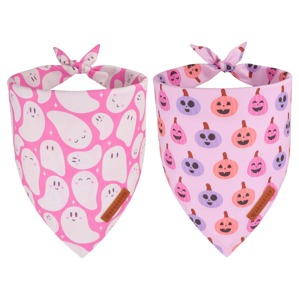 ADOGGYGO Halloween Dog Bandanas Girl, Pink Ghost Pumpkin Dog Scarf, Small