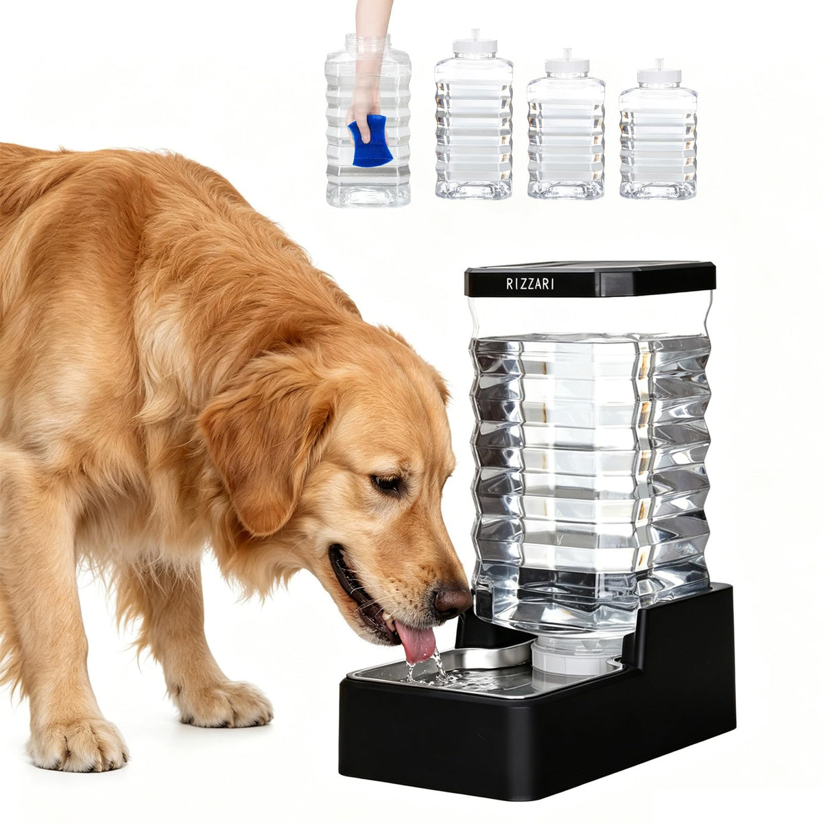 RIZZARI 2.64 Gallon Dog Water Bowl Dispenser:Large for Multiple Dogs