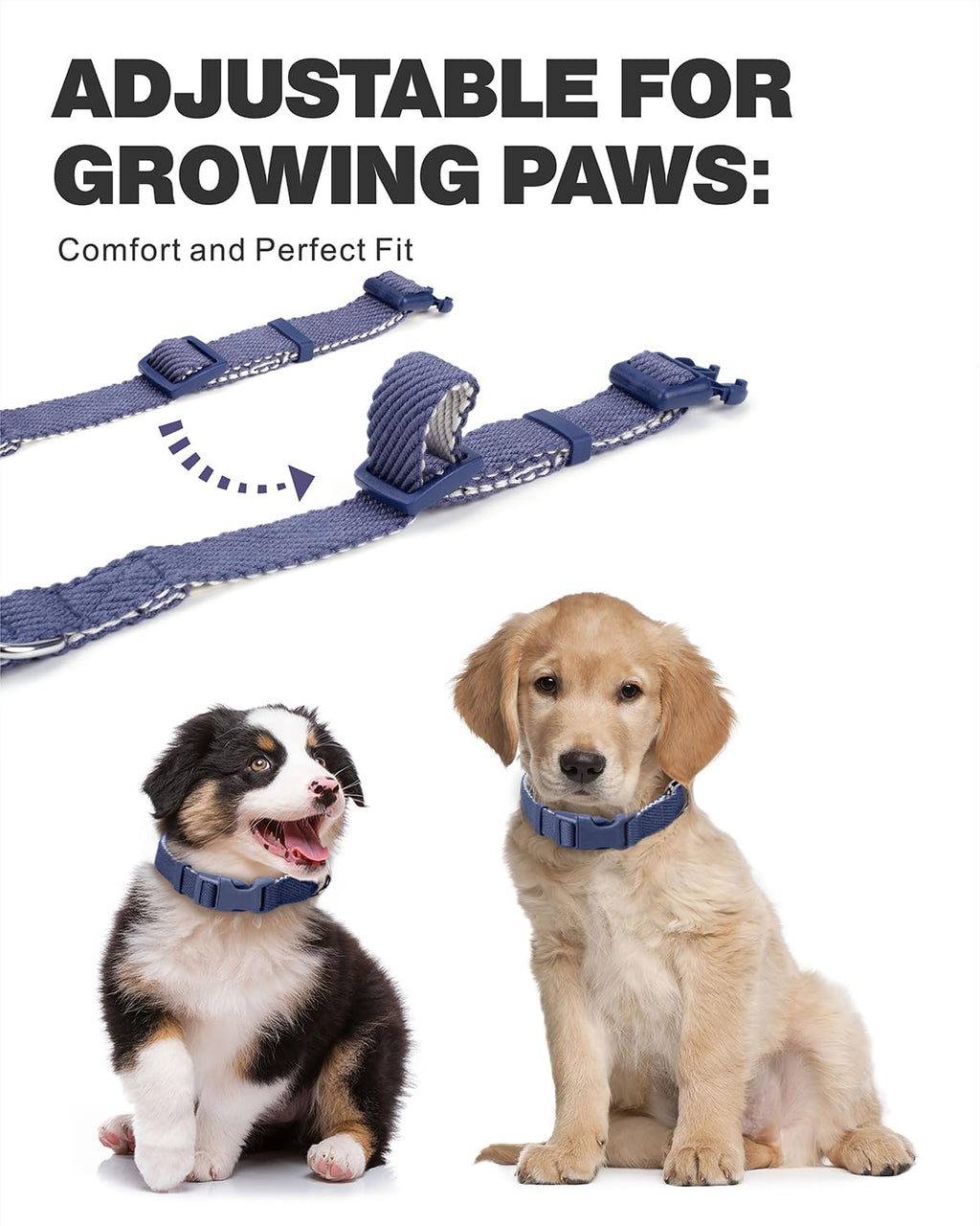 Dynmeow Soft and Breathable Cotton Dog Collar, Durable Adjustable Heavy-Duty Pet Collar with Quick-Release Buckle, Lightweight for Sensitive Skin for Medium and Large Dogs, Navy-Blue, M
