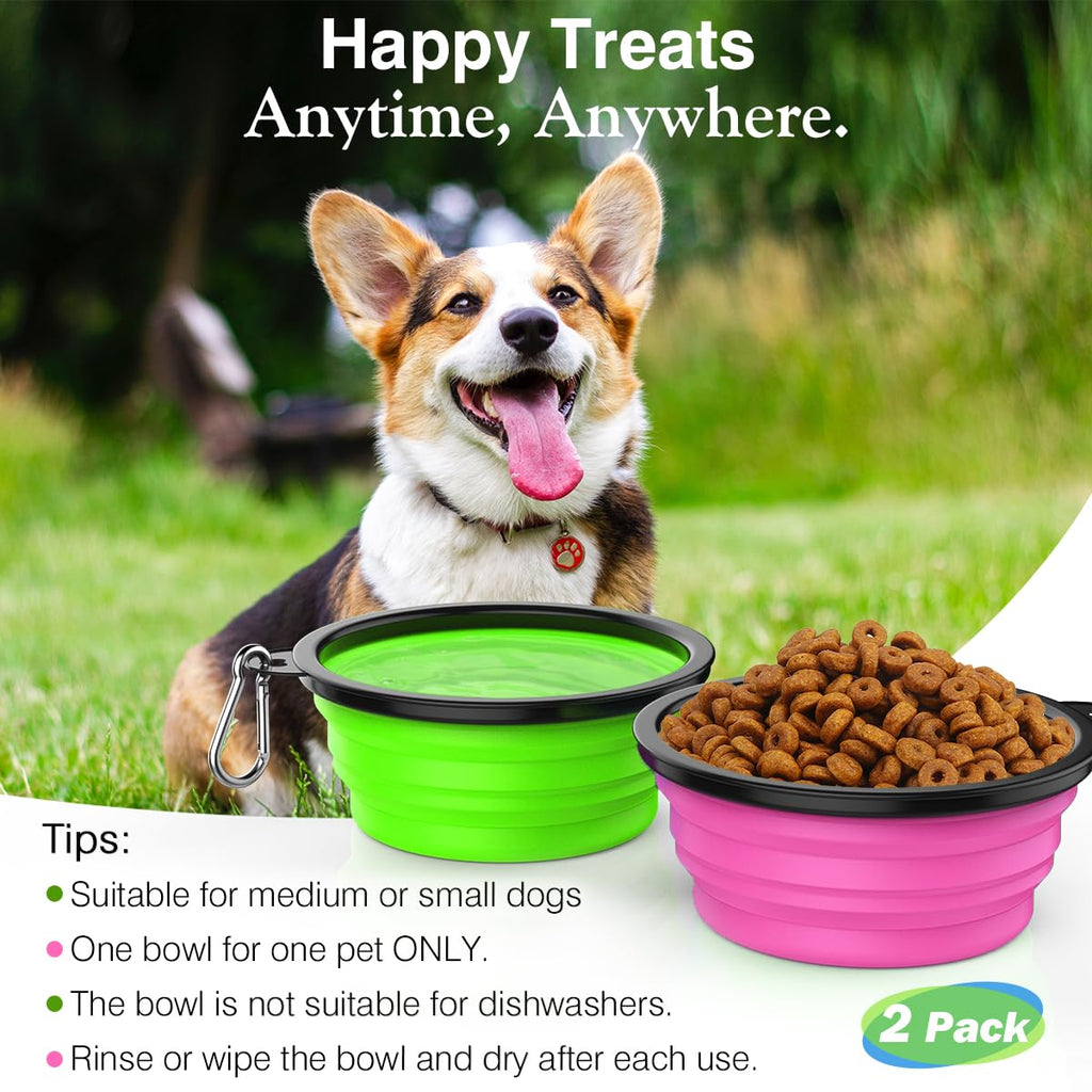 Pawaboo Collapsible Travel Dog Bowls 2 Pack with Lids&Carabiners Silicone