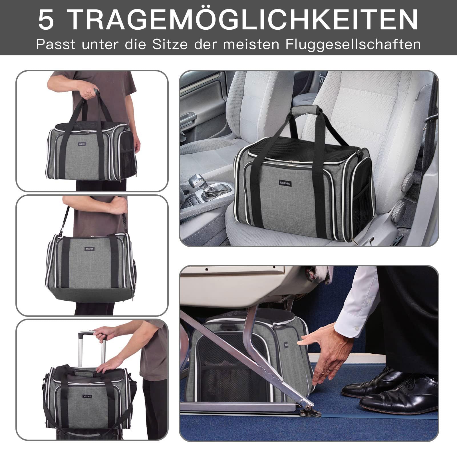 BAGLHER Cat Carrier Bag,Airline Approved Pet Carrier Soft Side Pet Travel 5 Sides Open Doors 3 Sides Expandable Foldable Dog Carrier with Fleece Pad