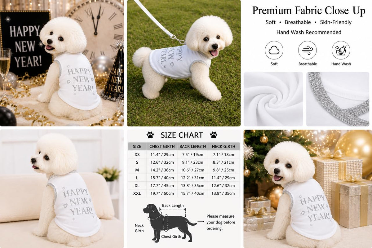 Petitebella Bling Happy New Year Puppy Dog Shirt (Black/Sliver, X-Large)