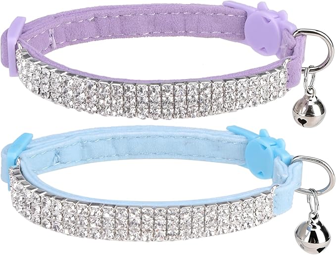 EXPAWLORER Soft Velvet Safe Cat Collars for Girl Cats,Blue & Light Purple