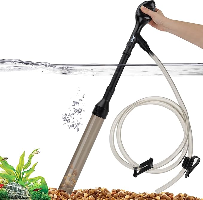 hygger Small Gravel Vacuum for Aquarium, Manual 80GPH Aquarium Gravel Cleaner Low Water Level Water Changer Fish Tank Cleaner with Pinch or Grip Run in Seconds Suction Ball Adjustable Length