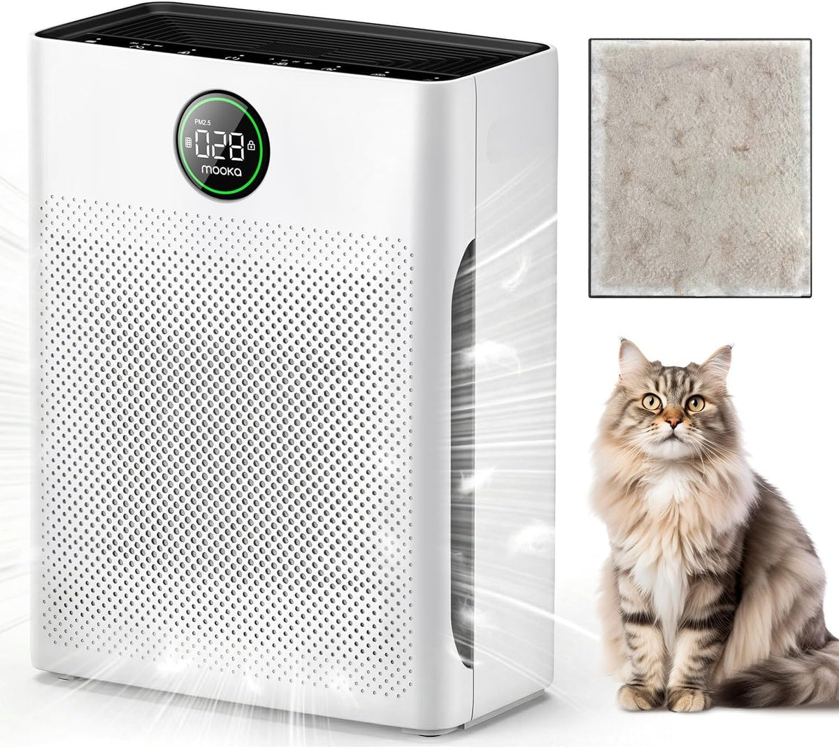 Air Purifiers for Home Large Room up to 2200sq.ft, MOOKA Air Purifier for Home Pets with Washable Filter, PM 2.5 Display Air Quality Sensor Air Cleaner for Bedroom, Dorm Room, Pets, Office PR1
