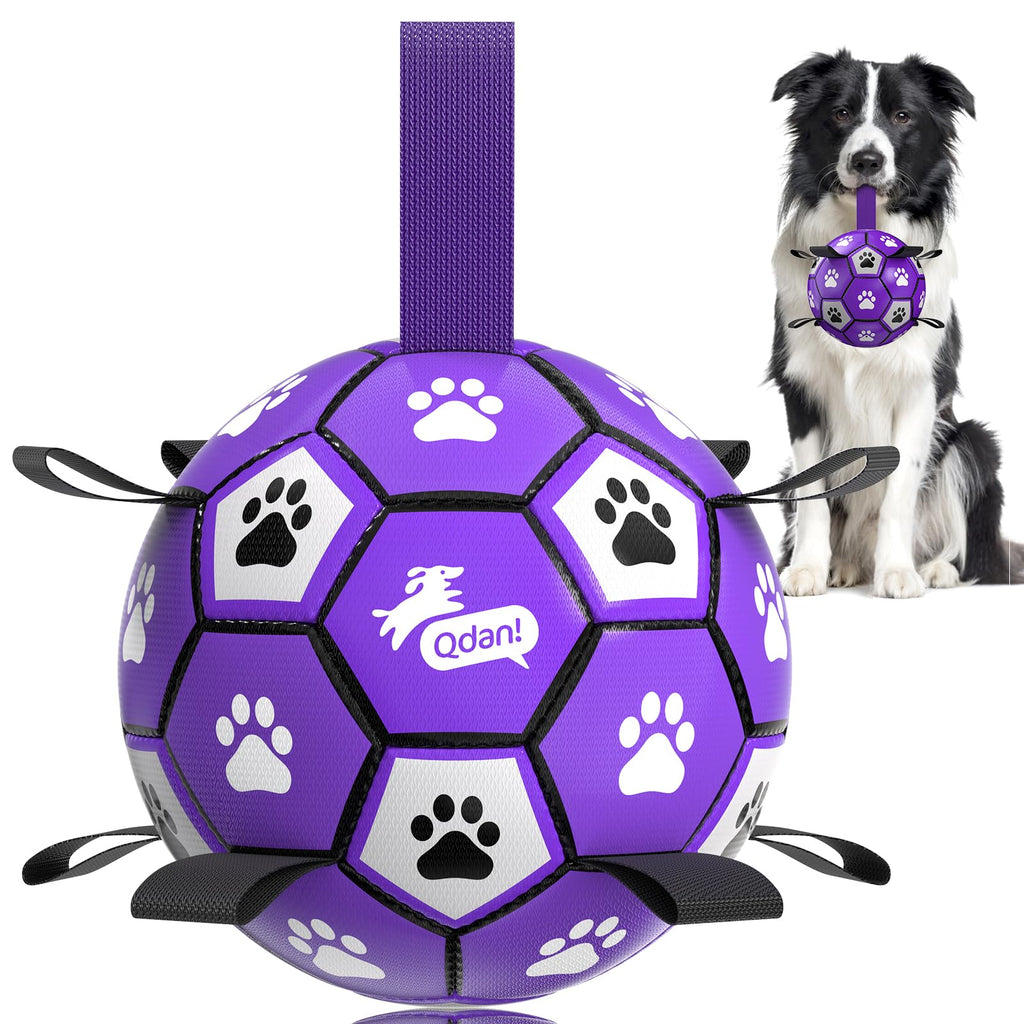 QDAN Dog Toys Soccer Ball with Straps - Dog Water Toy, Puppy Birthday Gifts, Durable Dog Balls for Small Medium Dogs （6 Inch）