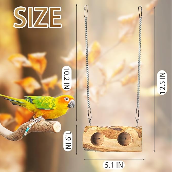 MUYG Natural Parakeet Swing Perch,Wood Bird Swing for Parakeets Hanging Birdcage Toy for Standing and Pecking,Sturdy Parrot Relieve Boredom Toys for Cockatiel Conure Canary Lovebird Finch