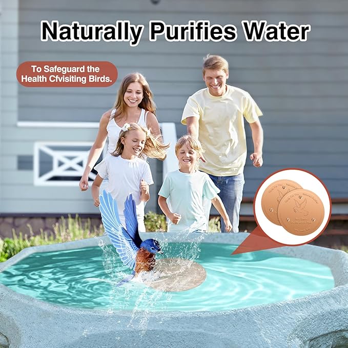 HIGHYEAH Bird Bath Copper Disc- Reinforced 99.99% Pure Copper Bird Bath Purification Basin with Three-Point Support Providing Physically Safe Clean Water Suitable for Outdoor Bird Baths
