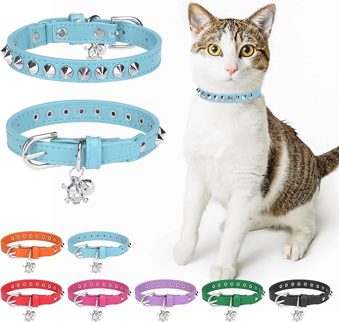 DILLYBUD Leather Cat Collar, Breakaway Kitten Collars with Bell