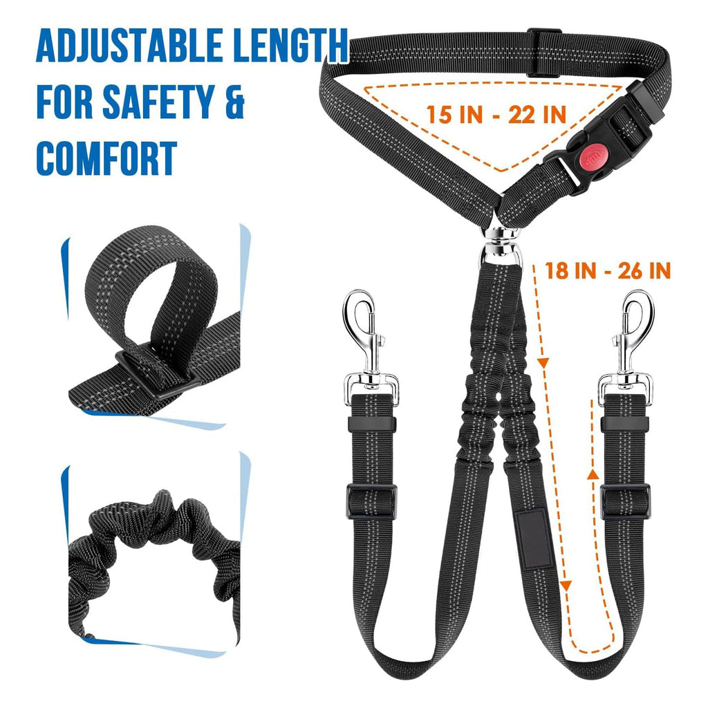 KOOK UDU Dog Seat Belt for Car, Dual Pet Vehicle Headrest Restraint Safety Seatbelt,Two Dog Leash No Tangle Dog Car Leash Seat Belt,Duty Adjust Elastic Connect Harness in Vehicle Travel(Black)