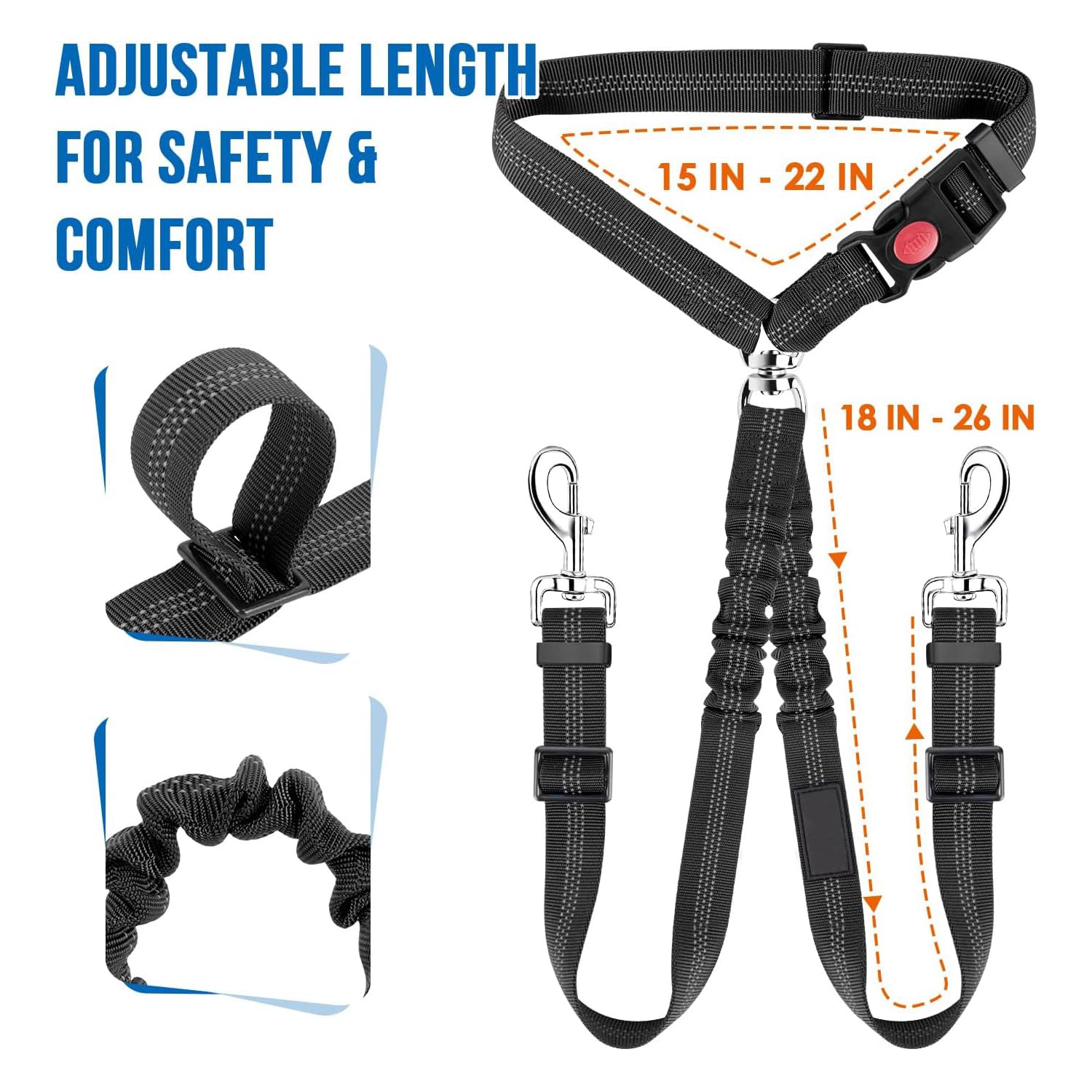 KOOK UDU Dog Seat Belt for Car, Dual Pet Vehicle Headrest Restraint Safety Seatbelt,Two Dog Leash No Tangle Dog Car Leash Seat Belt,Duty Adjust Elastic Connect Harness in Vehicle Travel(Black)