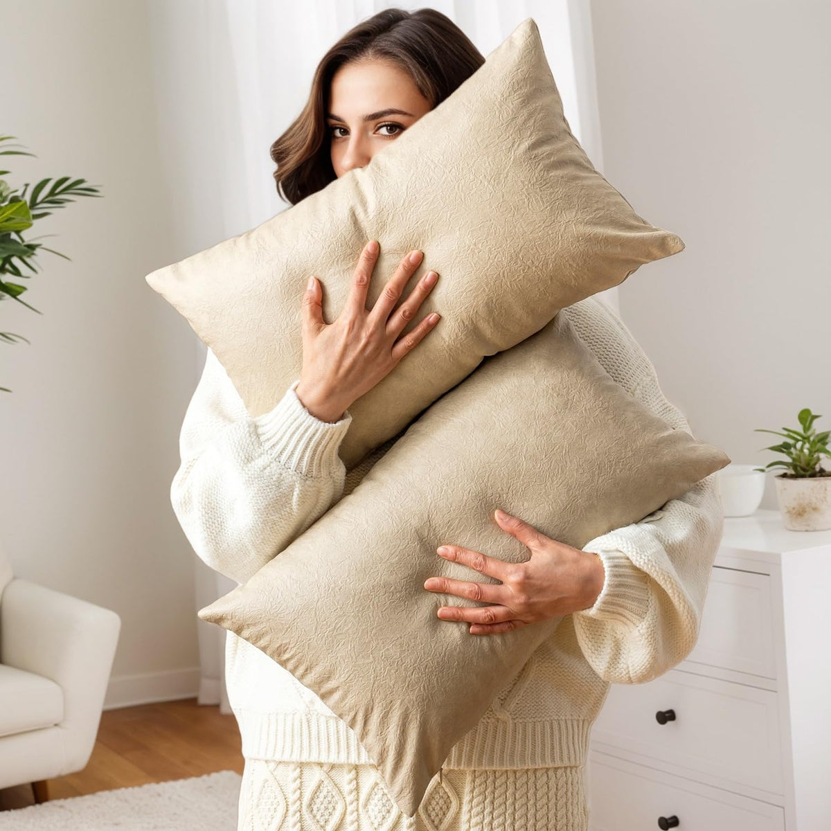GEGELICA Pack of 4 Neutral Decorative Faux Leather Throw Pillow Covers