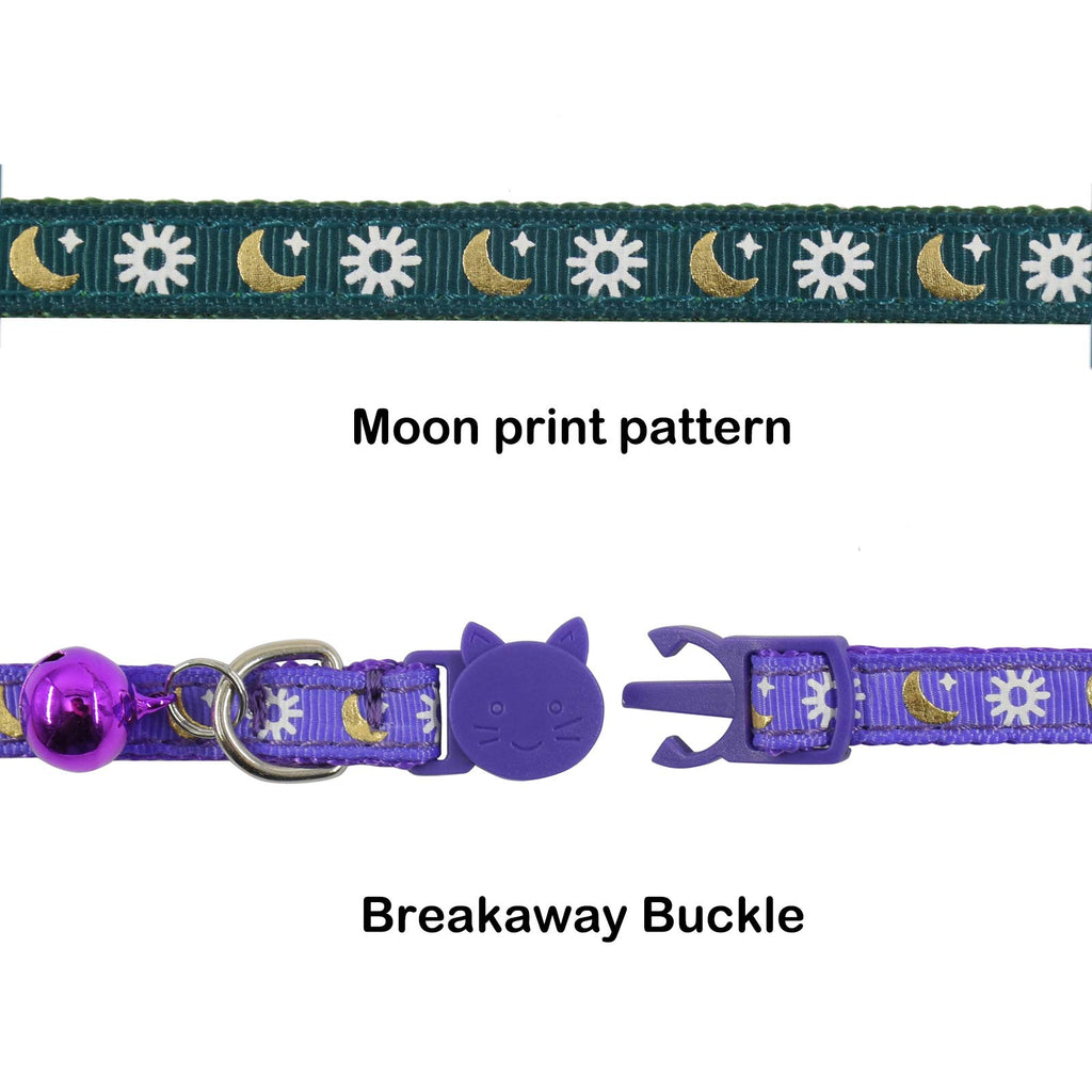 3 PCS Breakaway Cat Collar with Bell, Moon Cat Collar Adjustable Cute Kitten Collars Soft for Cat Puppy 7-10.2in (Blue Green Purple)