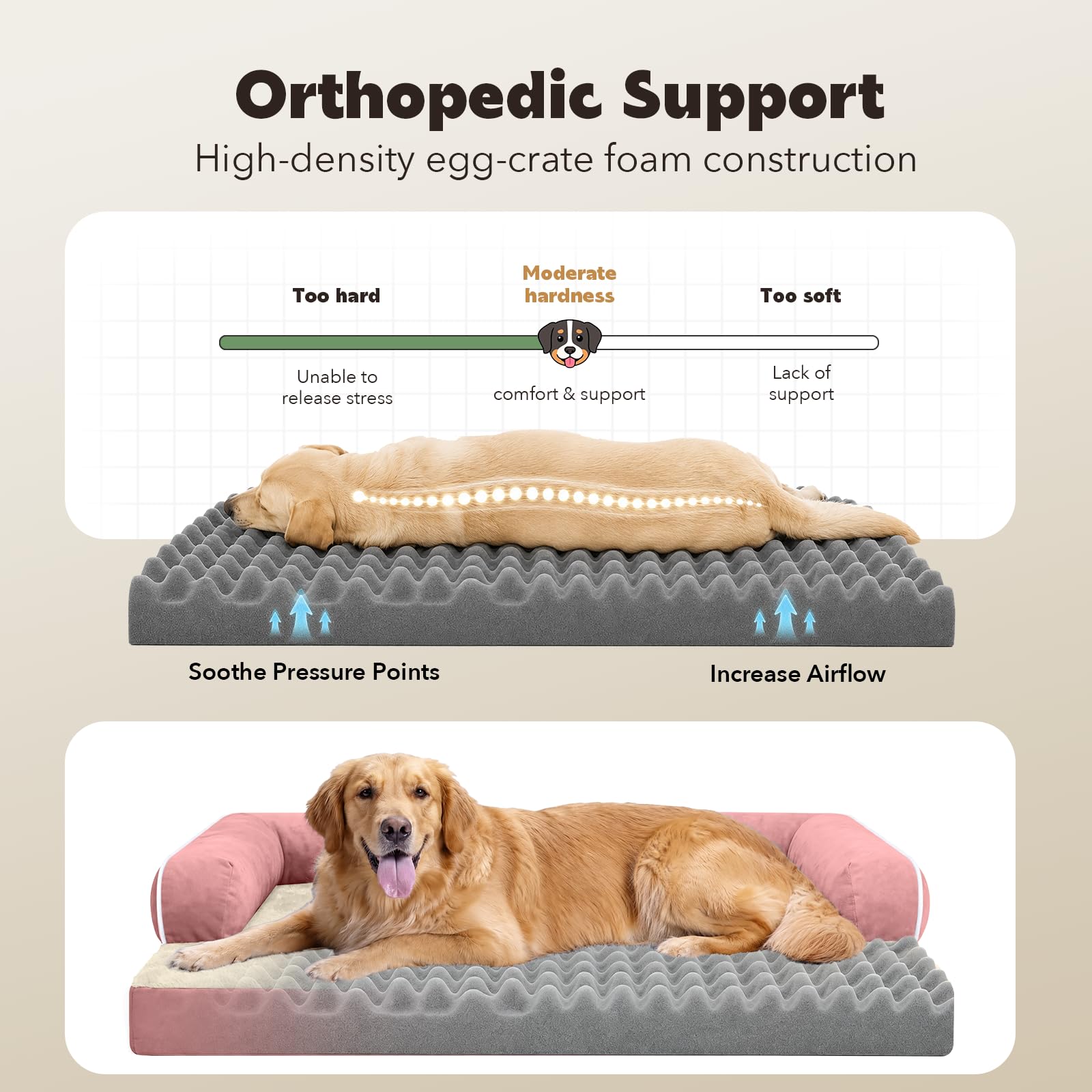 MEKIY Orthopedic Waterproof Jumbo Dog Bed with Bolster for Extra Large Dogs