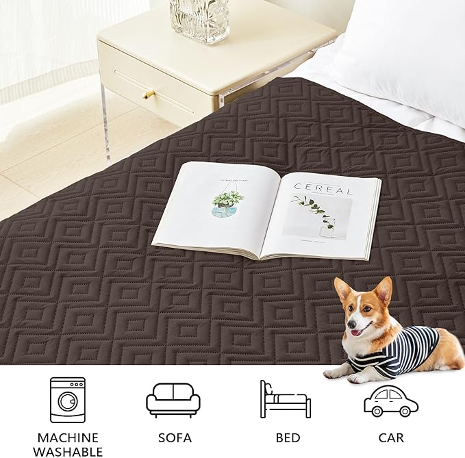 hyha Waterproof Dog Blanket, Soft Pet Bed Blankets, Waterproof Sofa Couch Cover for Dogs Washable, Reversible Pet Couch Covers for Sofa Furniture (52x82 Inch, Chocolate/Dark Grey)