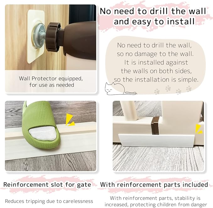 Lumizone Extra Tall Cat Gate 61.02" High Pressure Mounted Extra Wide 46.65"-50.78" (17Sizes) 1.37" Gap No Drilling Auto-Close Tall Pet Gate for Dogs (Cream, 46.65"-50.78" W)