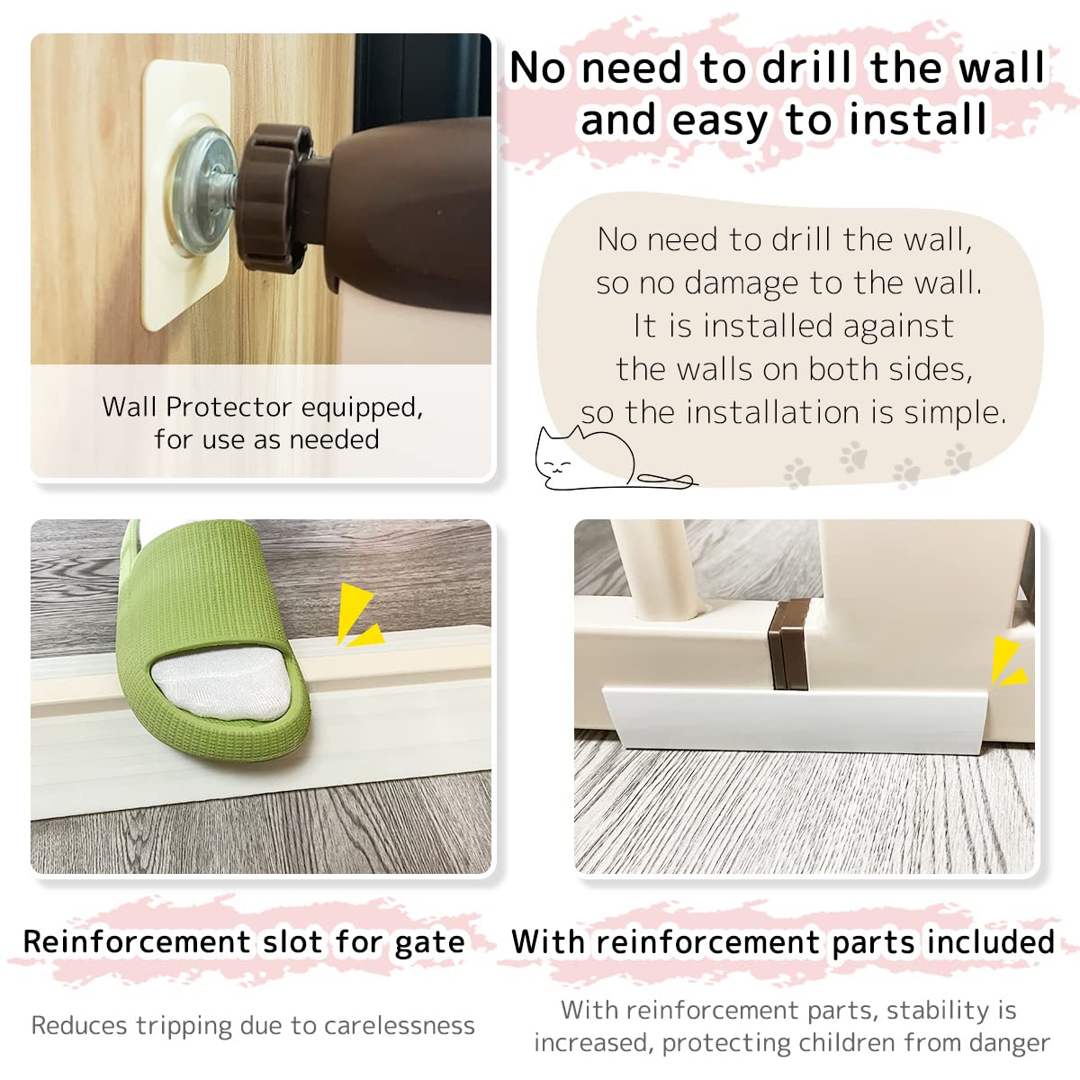 Lumizone 55.12" Extra Tall Pet Gate for Cat Dog 30.12"-38.38" Wide Cream