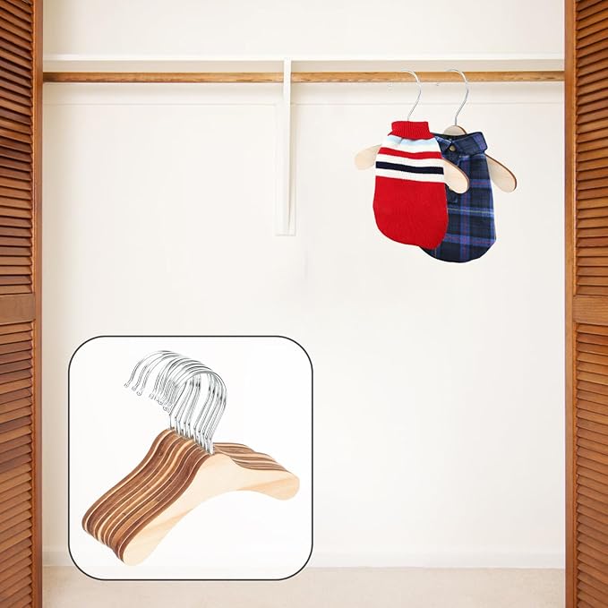 GLSTOY Wooden Dog Clothes Hangers 8.66 Inch Small Pet Apparel Hangers Wear-Resistant Household Dog and Cat Clothes Storage Accessory
