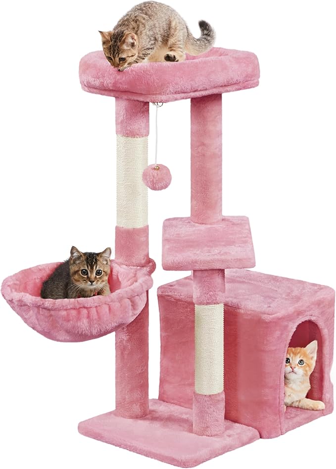 Topeakmart Cat Tree Tower for Indoor Cats, 34.5in Cat Activity Center with Condo & Scratching Post, Cat Climbing Tower Play House w/Large Perch, Platform, Basket for Kitten
