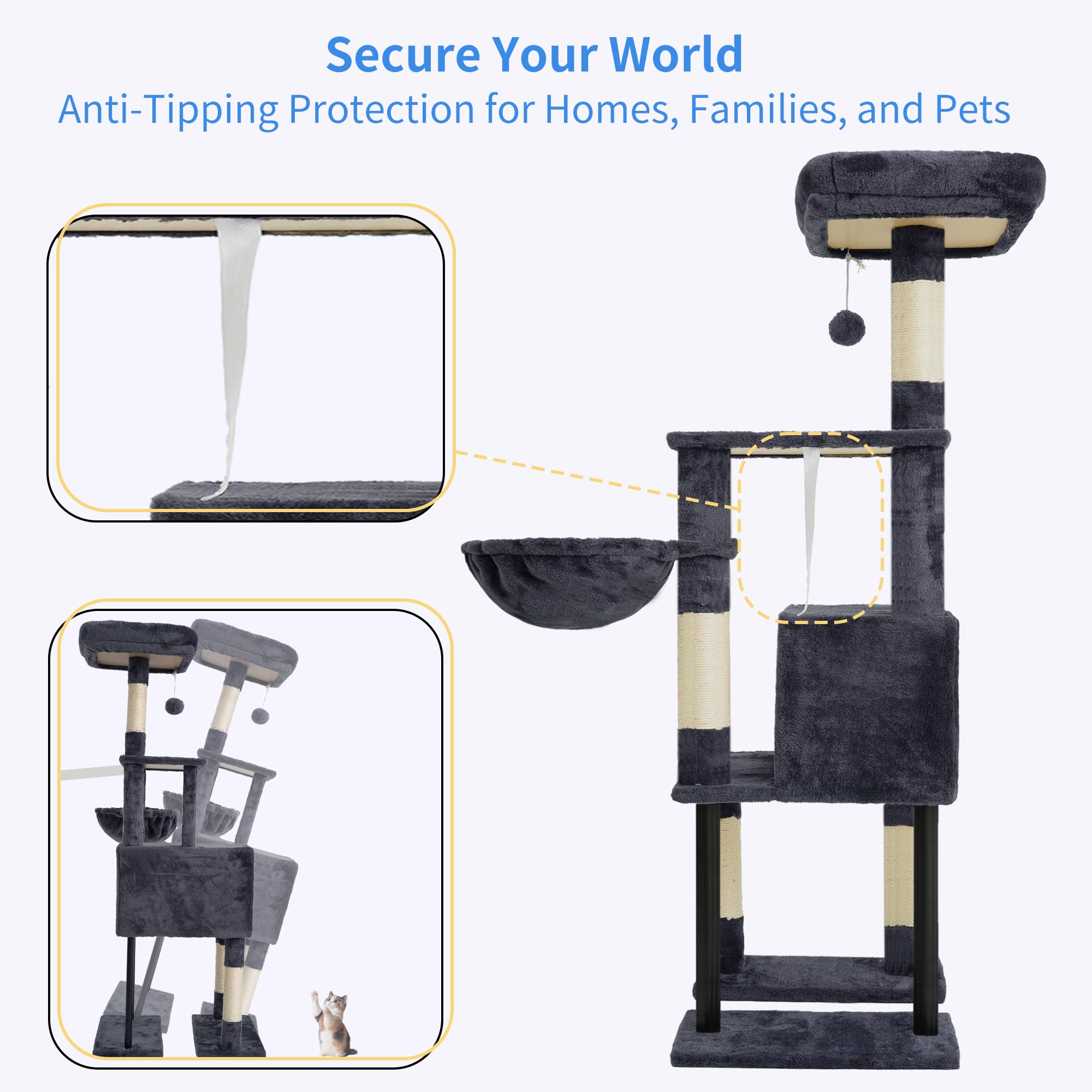 Heybly Cat Tree with Toy, 49.2 inch Cat Tower for Indoor Cats HCT200SG