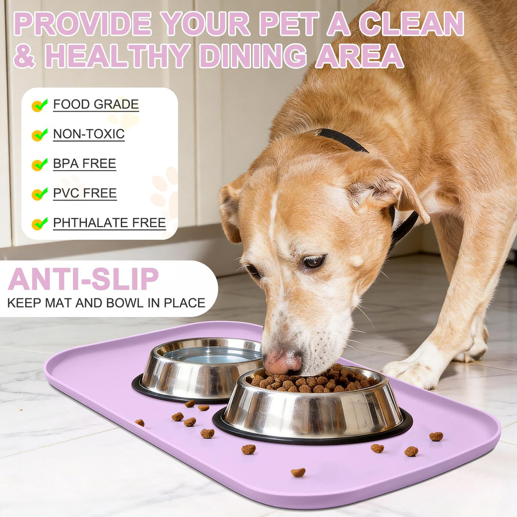 SMILOOL Waterproof Silicone Pet Food Mat with Raised Edge for Dog & Cat