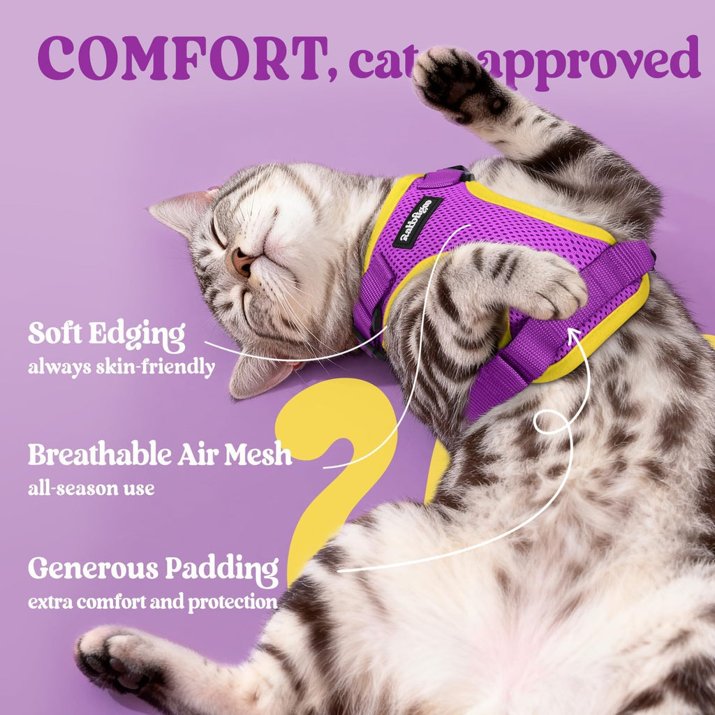 rabbitgoo Cat Harness and Leash Set, Escape Proof Vest, Purple & Yellow