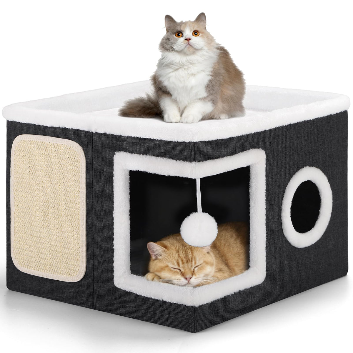 Shikha Cat House Bed for Indoor Cats with Fluffy Ball and Scratch Pad Black