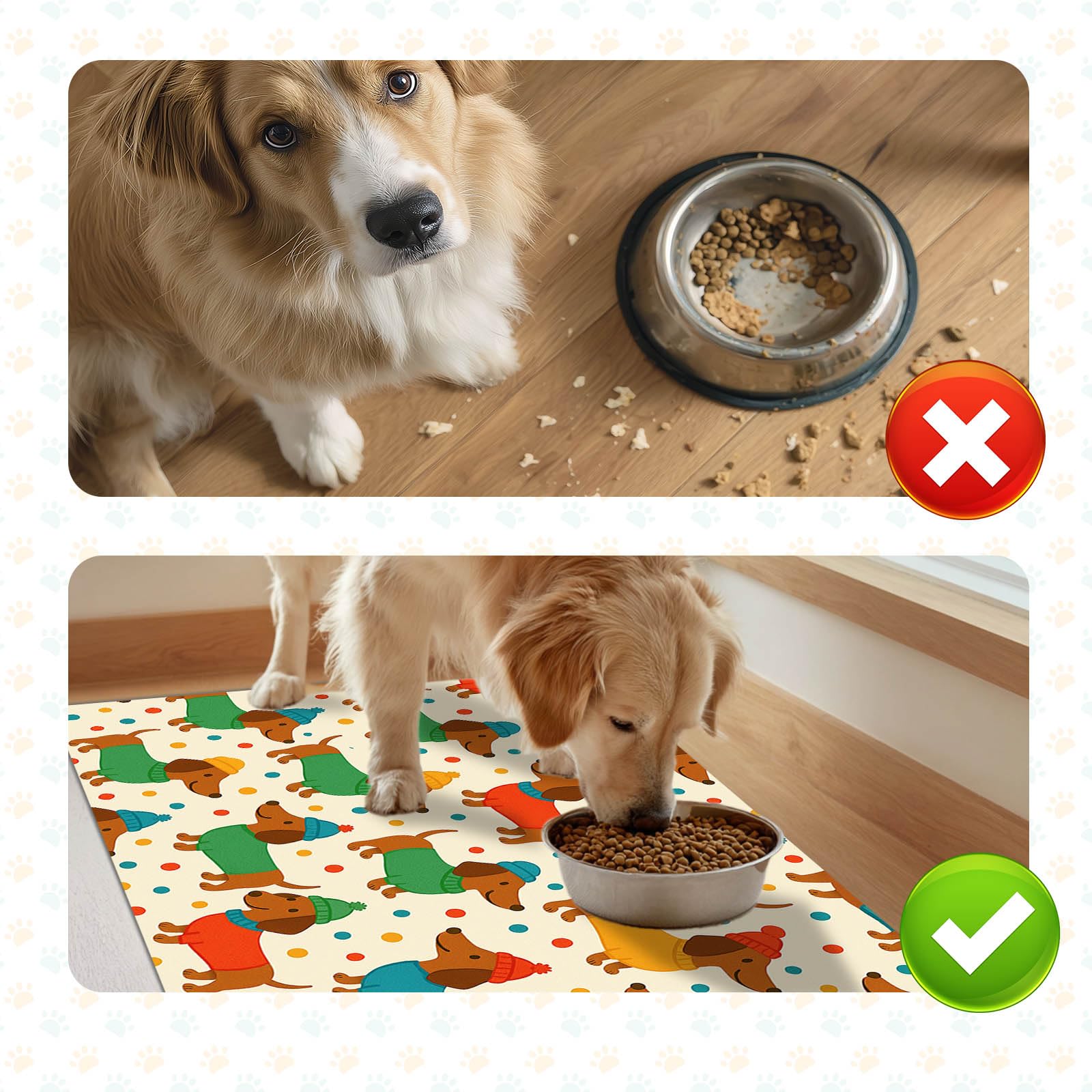 HOMETITUTE Dog Food Mat Dachshund Print Feeding Pad 24 x 16 Inch