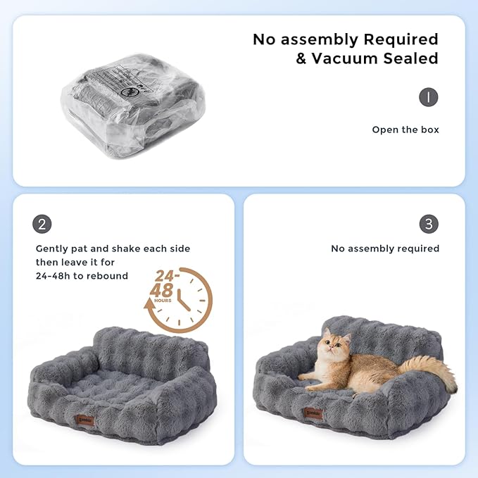 Cat Couch Bed for Indoor Cats-Orthopedic Cat Sofa with Supportive Egg Foam, Fluffy Cute Faux Fur Removable Washable Cover and Non-Slip Bottom, Sage Green