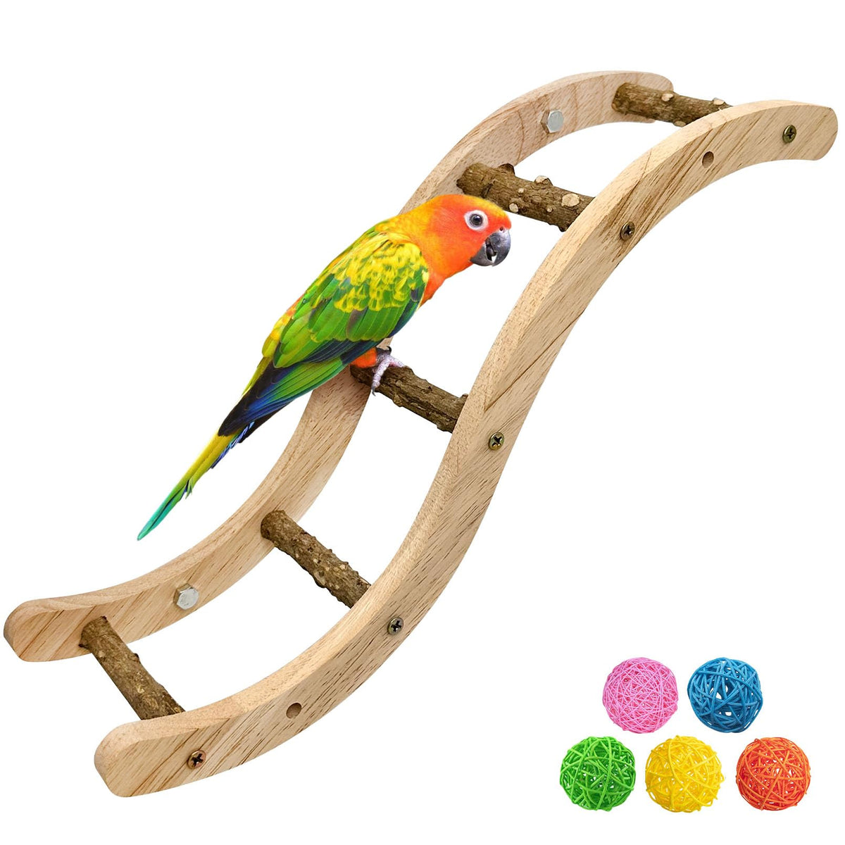 Hamiledyi Nature Wooden Bird Ladder Pet Parrots Climb Bridge Exercise Stands for Parakeet Climbing Chewing Bridge Bird Cage Accessories for Cockatiel Parakeet Lovebirds Budgie