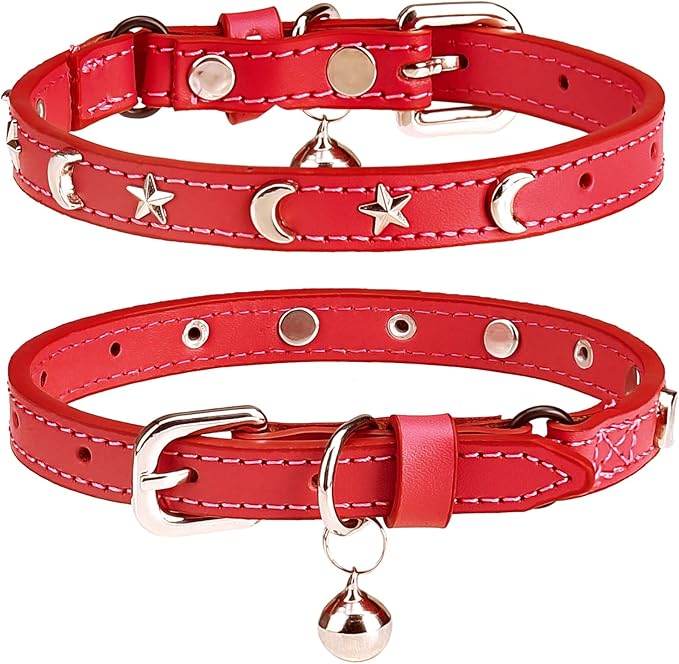 DILLYBUD Leather Cat Collar, Breakaway Kitten Collars with Bell