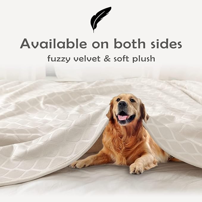 fuguitex Waterproof Dog Blanket Bed Cover Dog Crystal Velvet Moroccan Fuzzy Cozy Plush Pet Blanket Throw Blanket for Couch Sofa(30 * 70 inch, Cream+Beige)